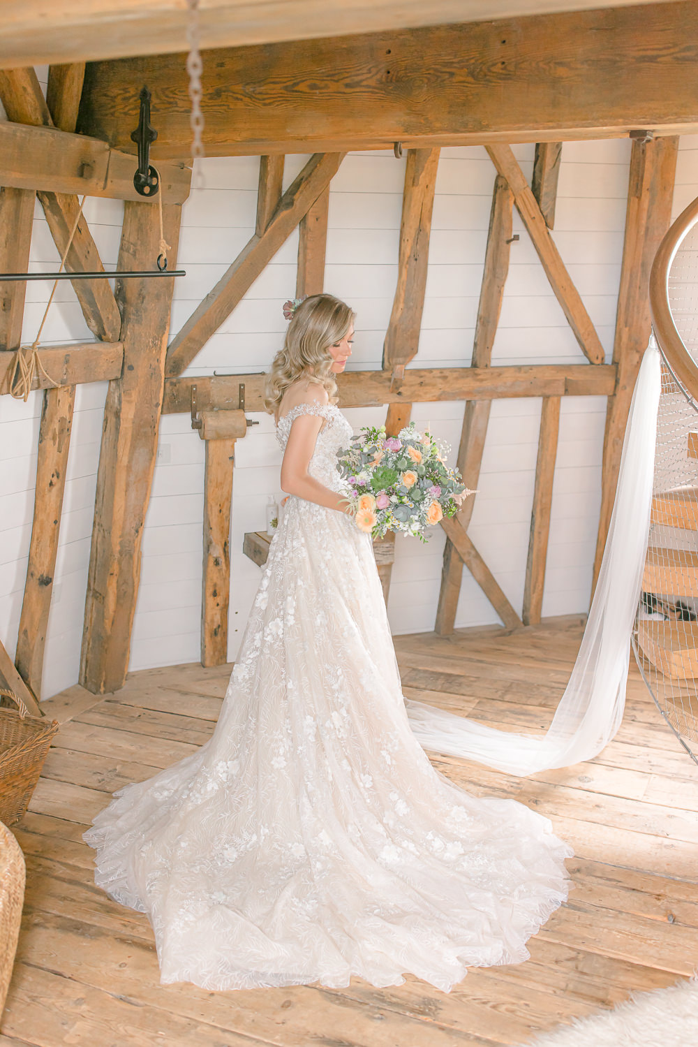 Dress Gown Bride Bridal Lace Train Off Shoulder Paper Mill Wedding Jasmine Skye Photography