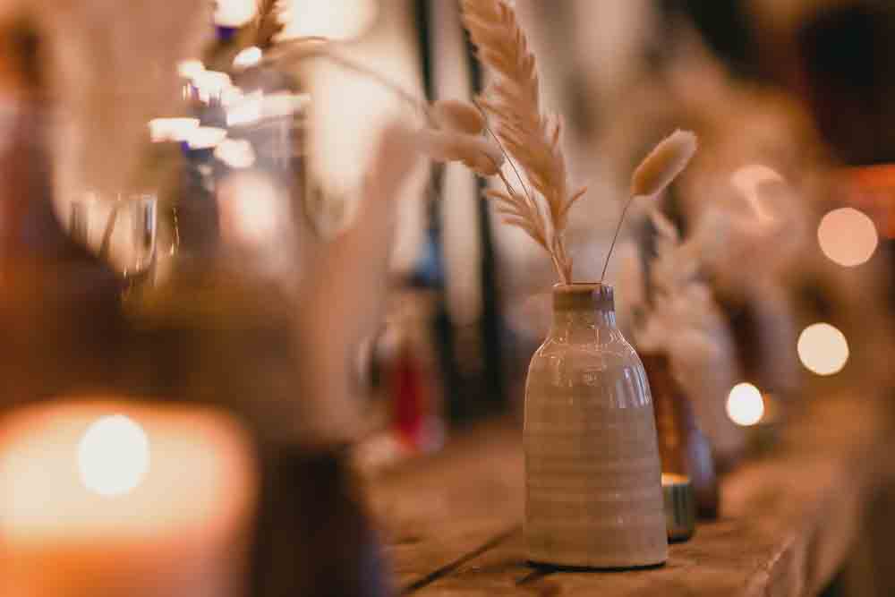 Earthenware Centrepiece Flowers Pampas Grass Decor Ponden Mill Wedding Heather Butterworth Photography
