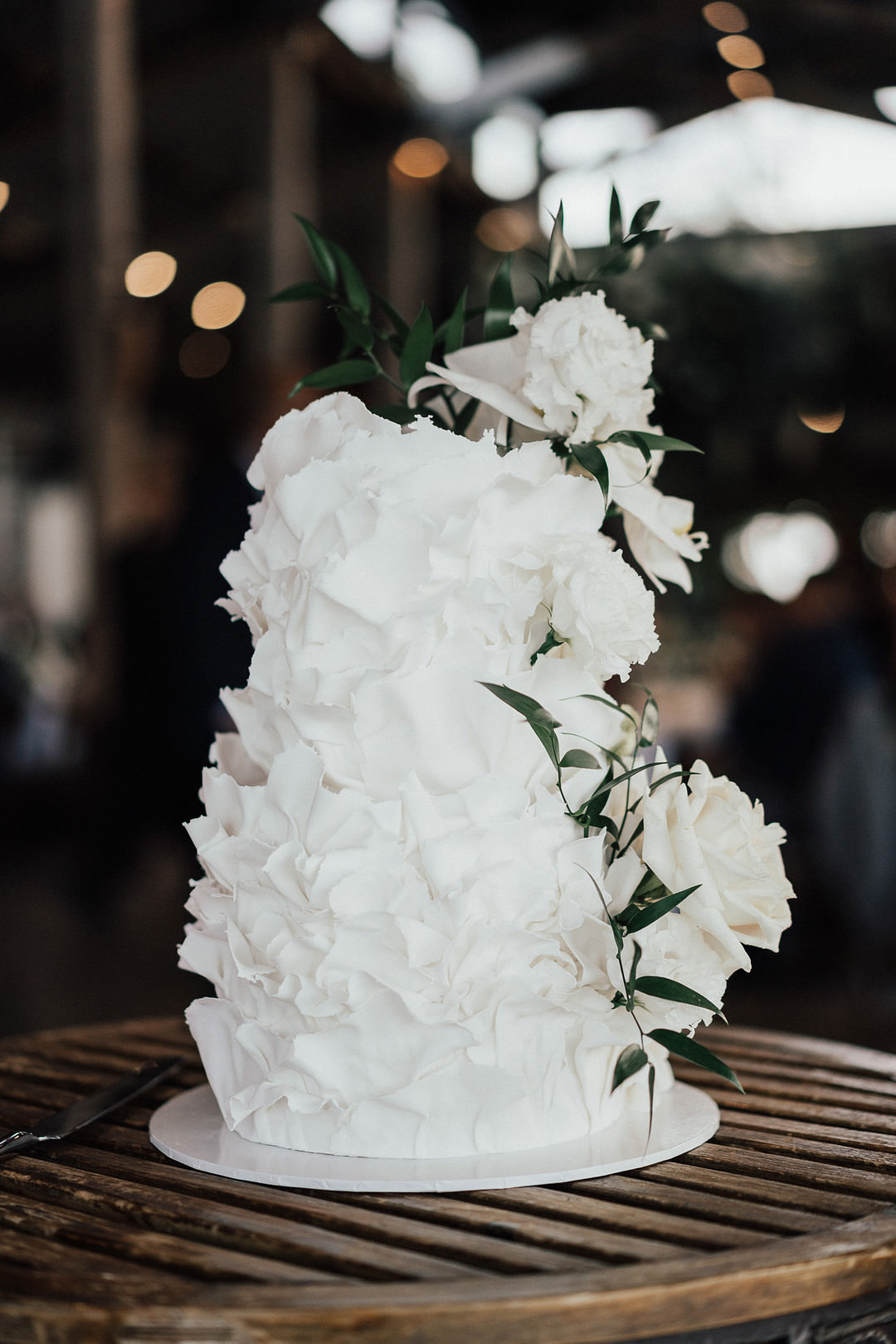 White Ruffle Textured Cake Flowers Stones of the Yarra Valley Wedding Rick Liston Photography