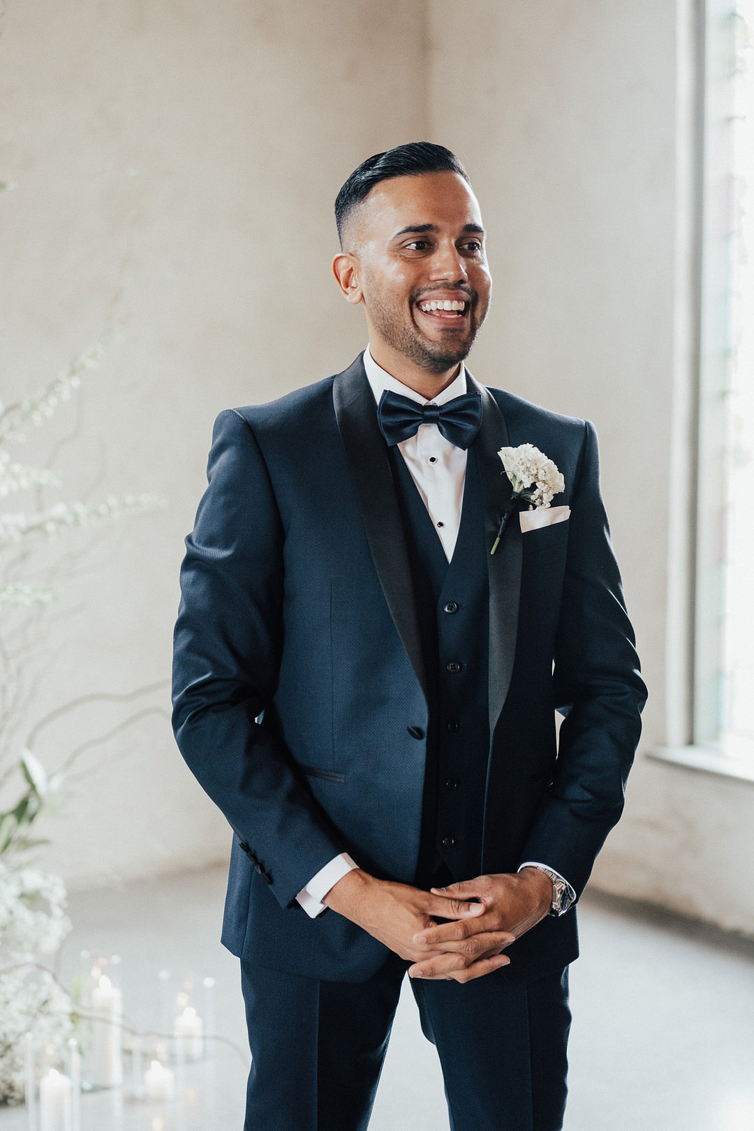 Groom Suit Bow Tie Navy Blue Stones of the Yarra Valley Wedding Rick Liston Photography