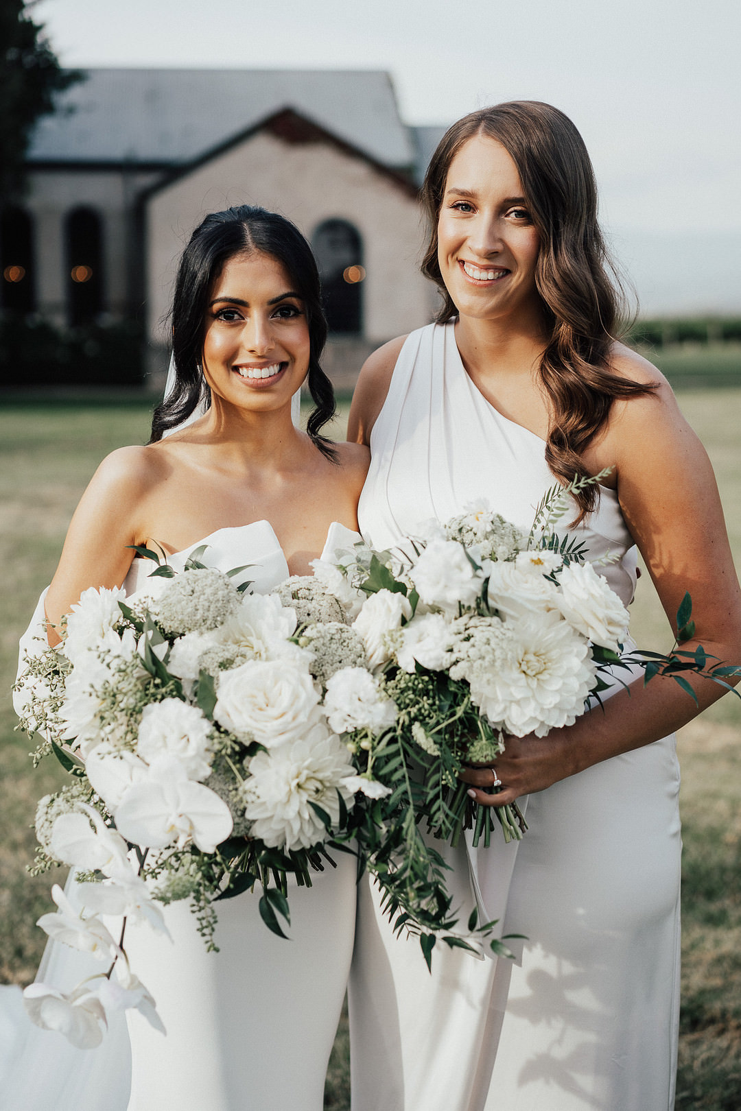 White Bridesmaids Dress Dresses Bouquet Stones of the Yarra Valley Wedding Rick Liston Photography