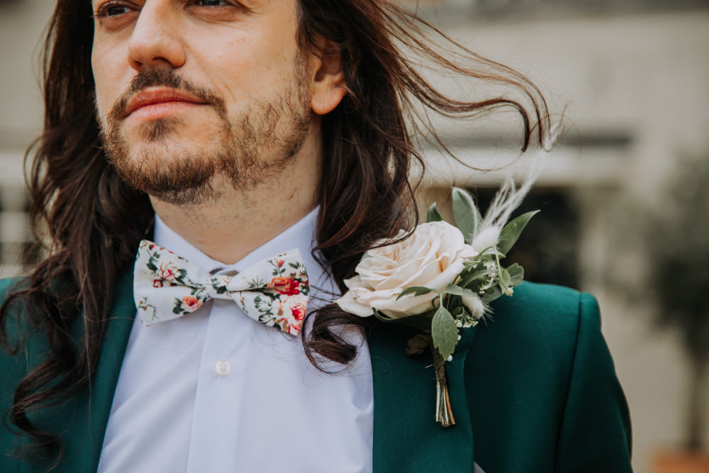 Groom Green Suit Floral Bow Tie Tea Party Wedding Charly Mae Photography