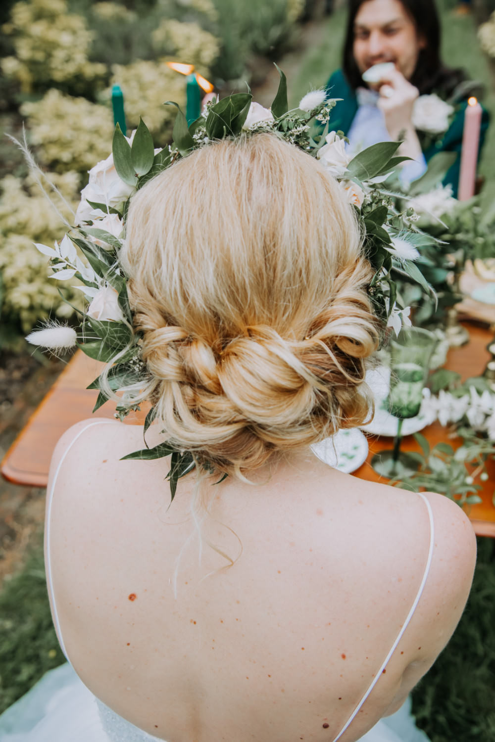 Bride Bridal Hair Style Up Do Flower Crown Tea Party Wedding Charly Mae Photography