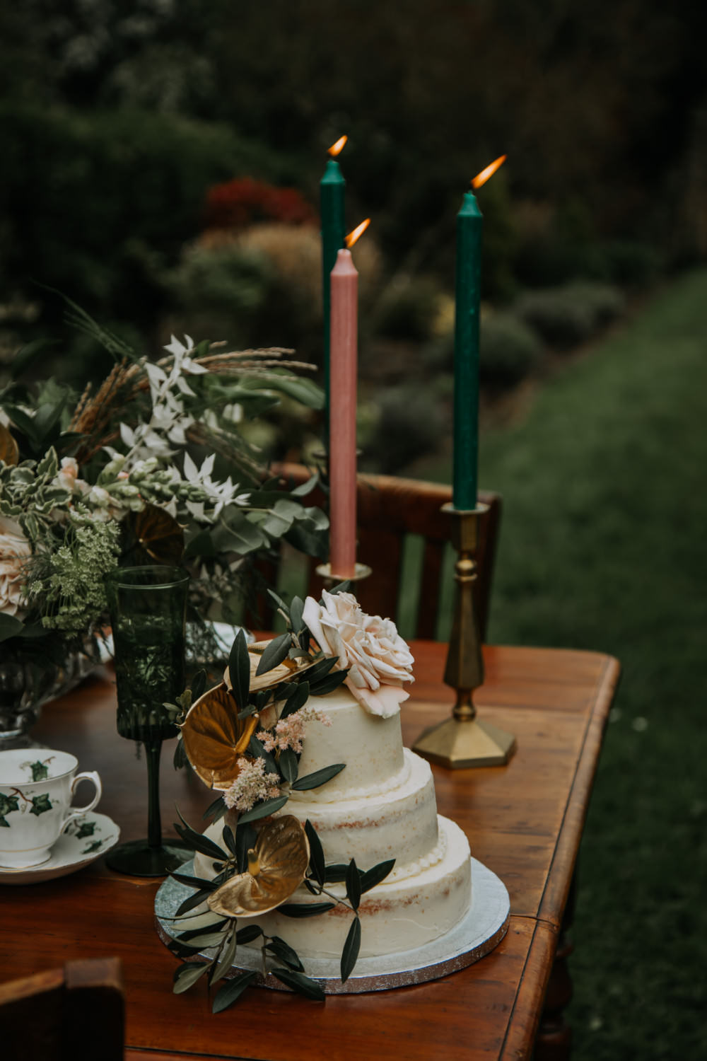 Table Decor Candles Greenery Flowers Pink Green Tea Party Wedding Charly Mae Photography