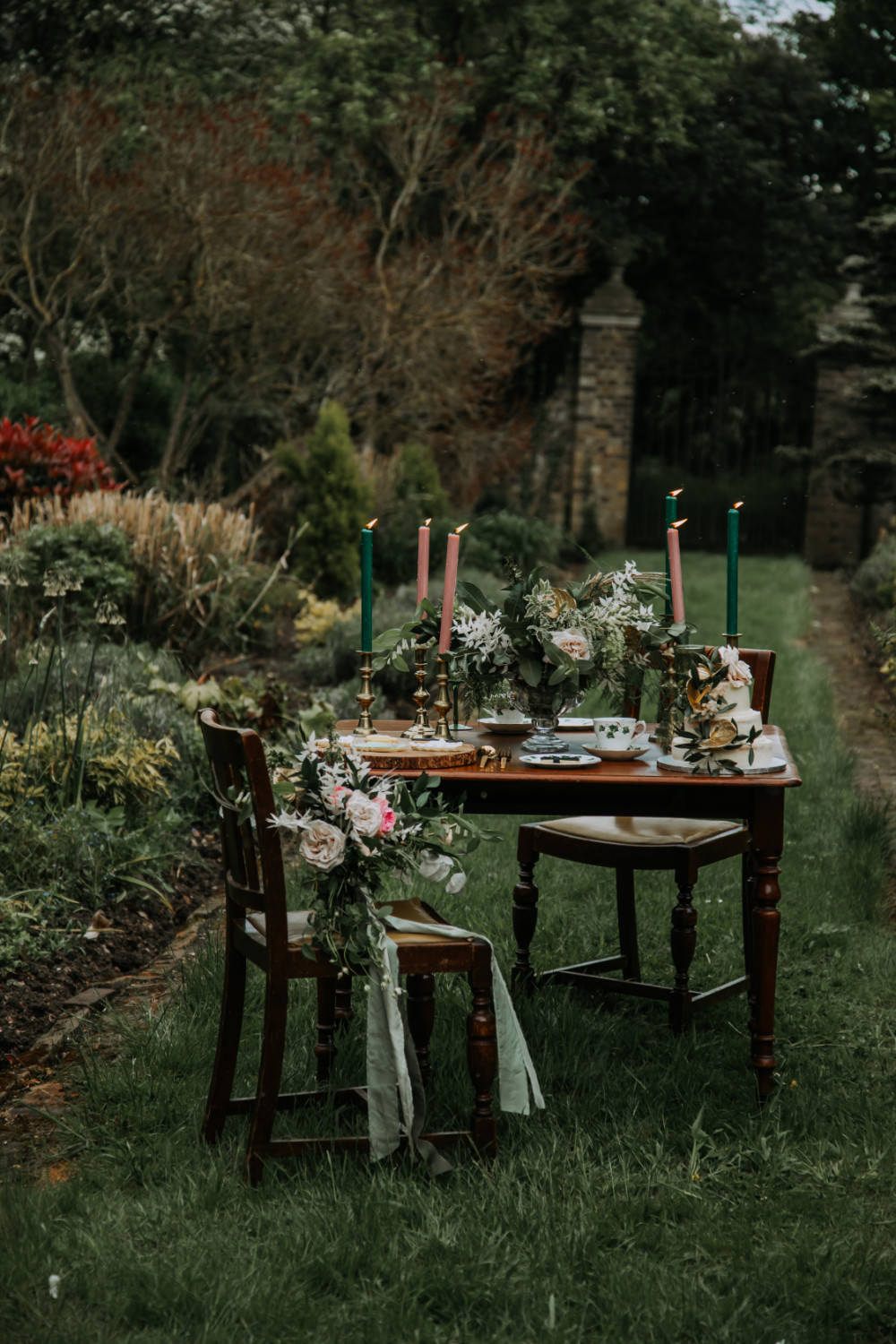 Table Decor Candles Greenery Flowers Pink Green Tea Party Wedding Charly Mae Photography