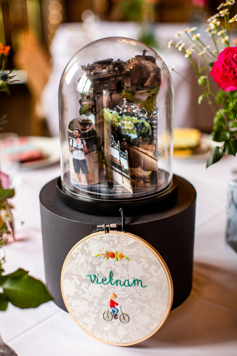 Travel Theme Wedding Livvy Hukins Photography Terrarium Centrepiece Table Photos Bark Embriodery Hoop Table Name Decor