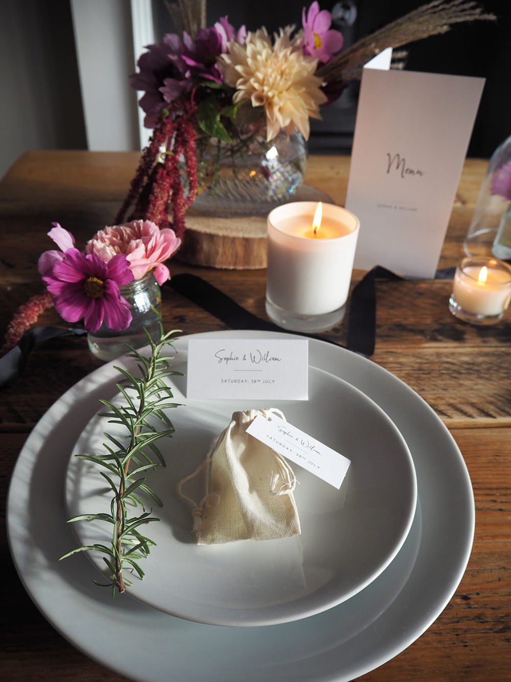 Wedding Table Decor Ideas Stationery Autumn Flowers Chic Calligraphy Stationery Place Setting