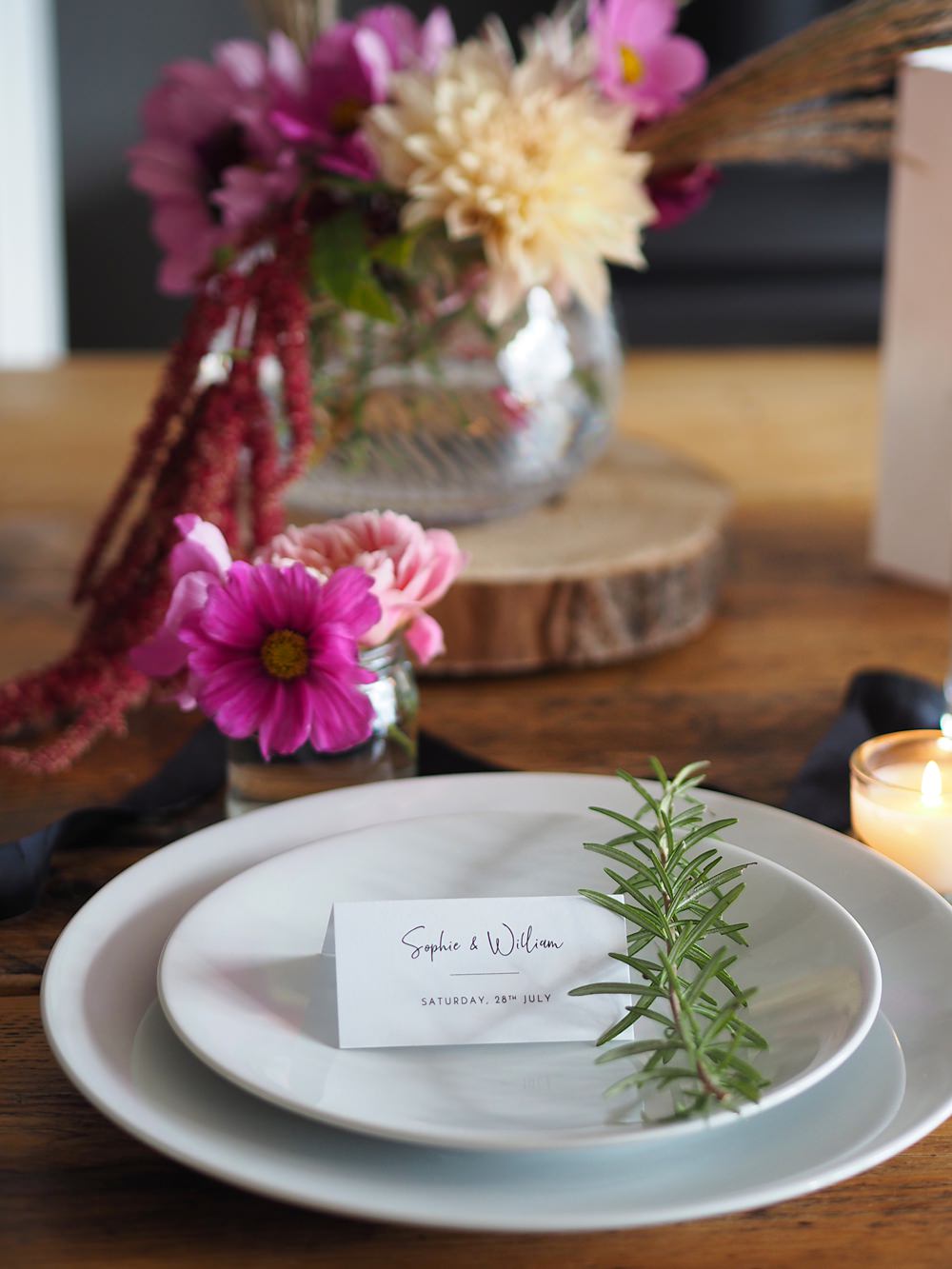 Wedding Table Decor Ideas Stationery Name Card Autumn Flowers Chic Calligraphy Stationery Place Setting