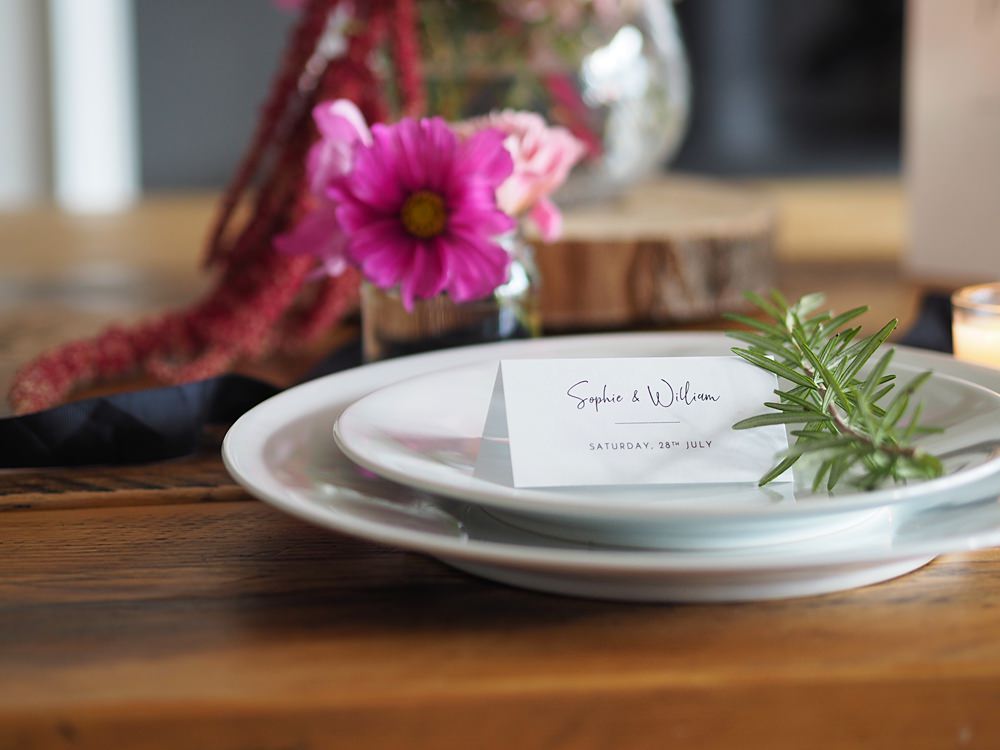 Wedding Table Decor Ideas Stationery Name Card Autumn Flowers Chic Calligraphy Stationery Place Setting