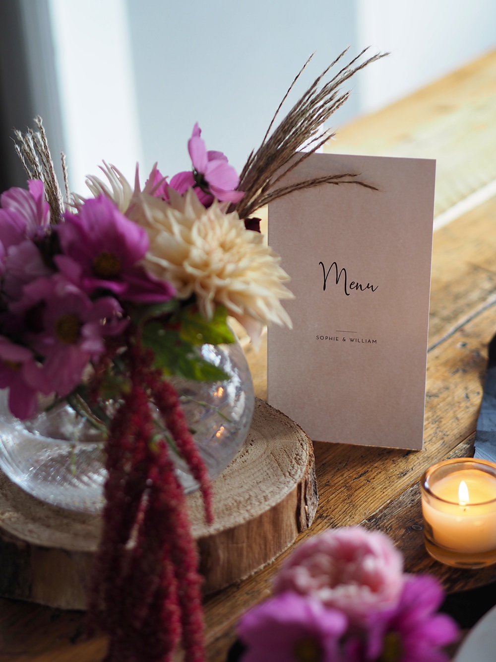 Wedding Table Decor Ideas Stationery Menu Card Autumn Flowers Chic Calligraphy Stationery Place Setting