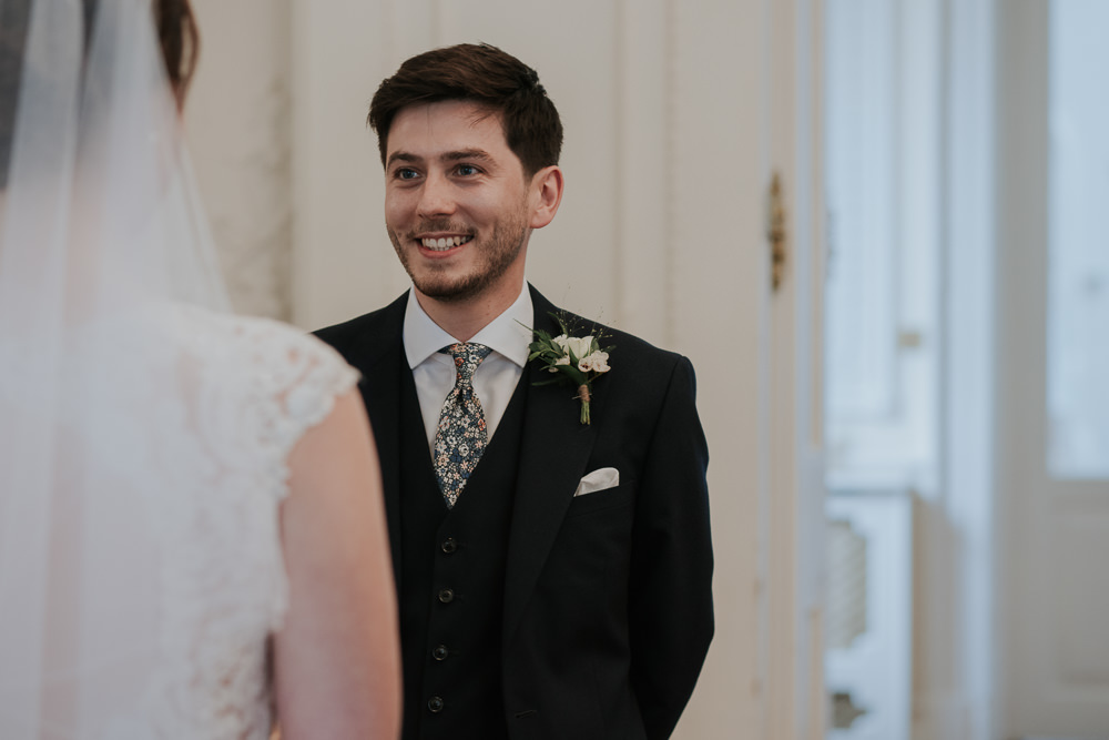 Groom Navy Suit Floral Tie Groomsmen 10-11 Carlton House Terrace Wedding Grace Pham Photography