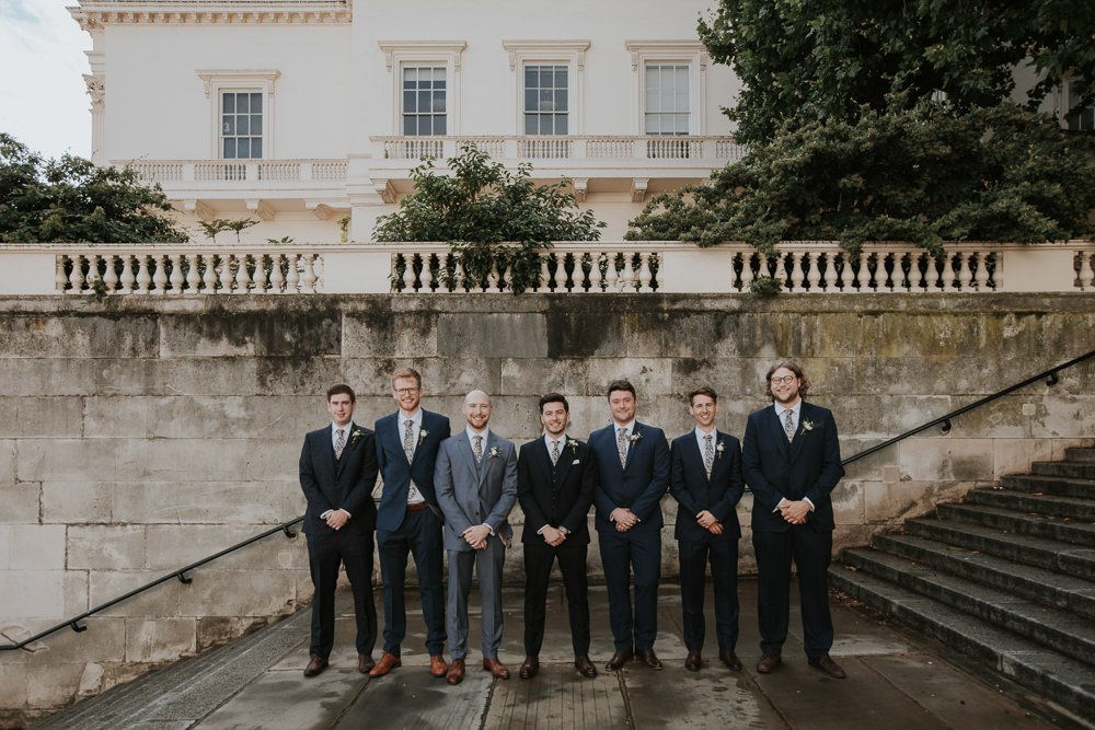 Groom Navy Suit Floral Tie Groomsmen 10-11 Carlton House Terrace Wedding Grace Pham Photography