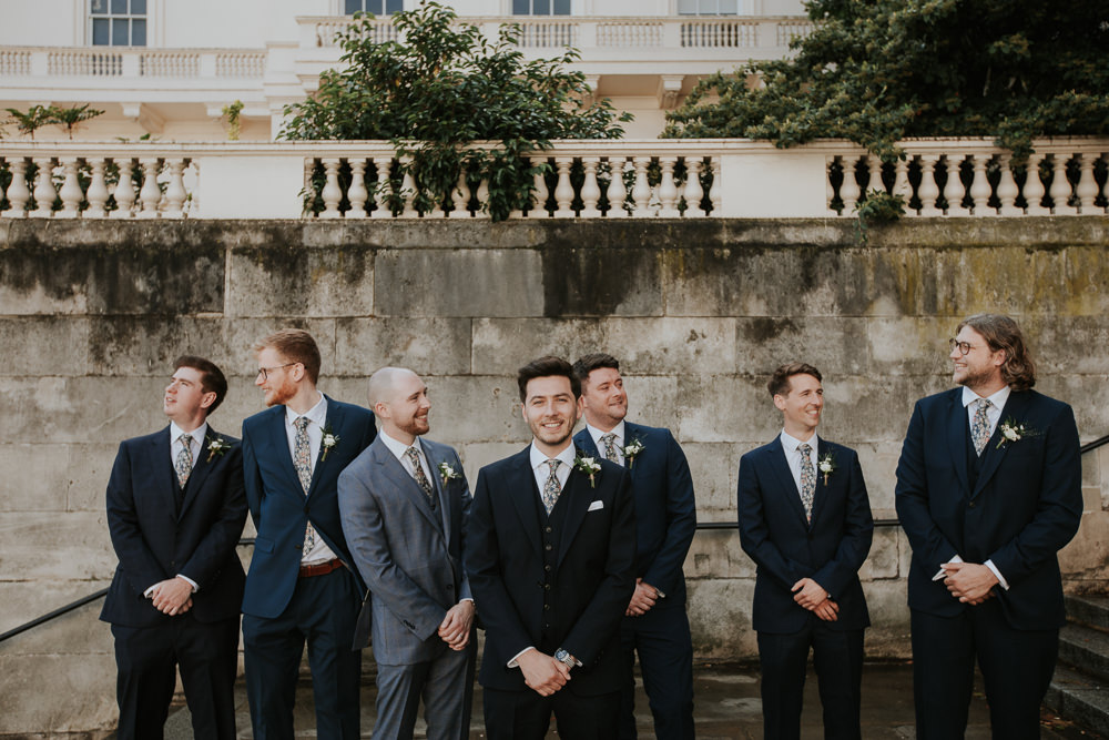 Groom Navy Suit Floral Tie Groomsmen 10-11 Carlton House Terrace Wedding Grace Pham Photography