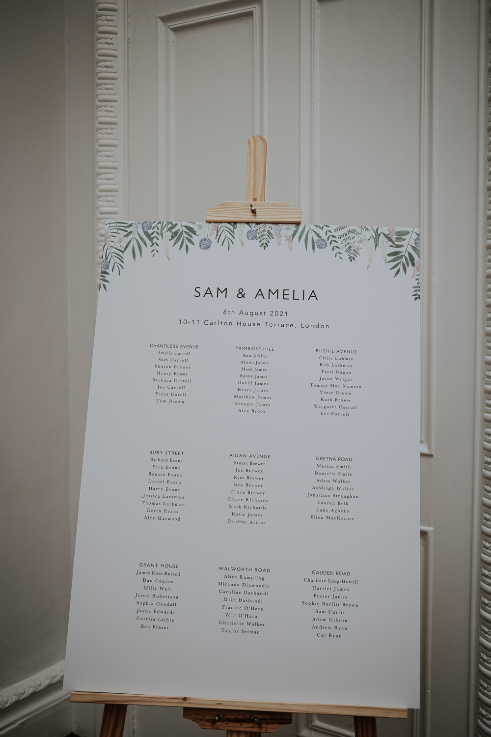 Botanical Greenery Table Plan Seating Chart 10-11 Carlton House Terrace Wedding Grace Pham Photography
