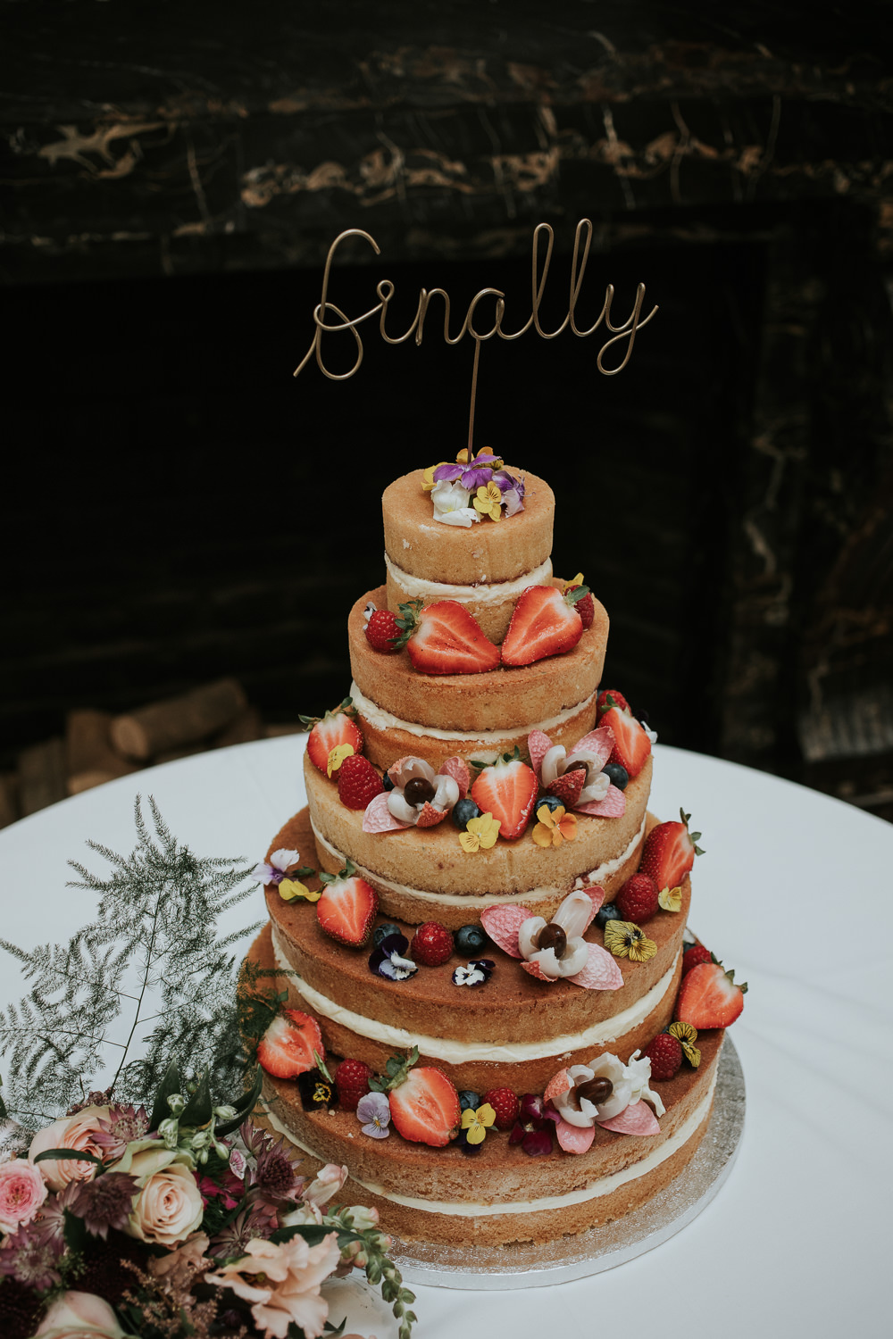 Naked Cake Layer Sponge Berries Fruit Wire Topper 10-11 Carlton House Terrace Wedding Grace Pham Photography