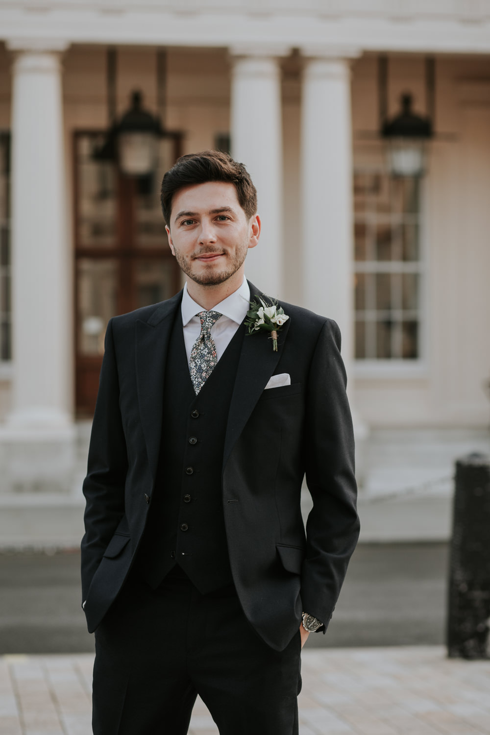 Groom Navy Suit Floral Tie Groomsmen 10-11 Carlton House Terrace Wedding Grace Pham Photography