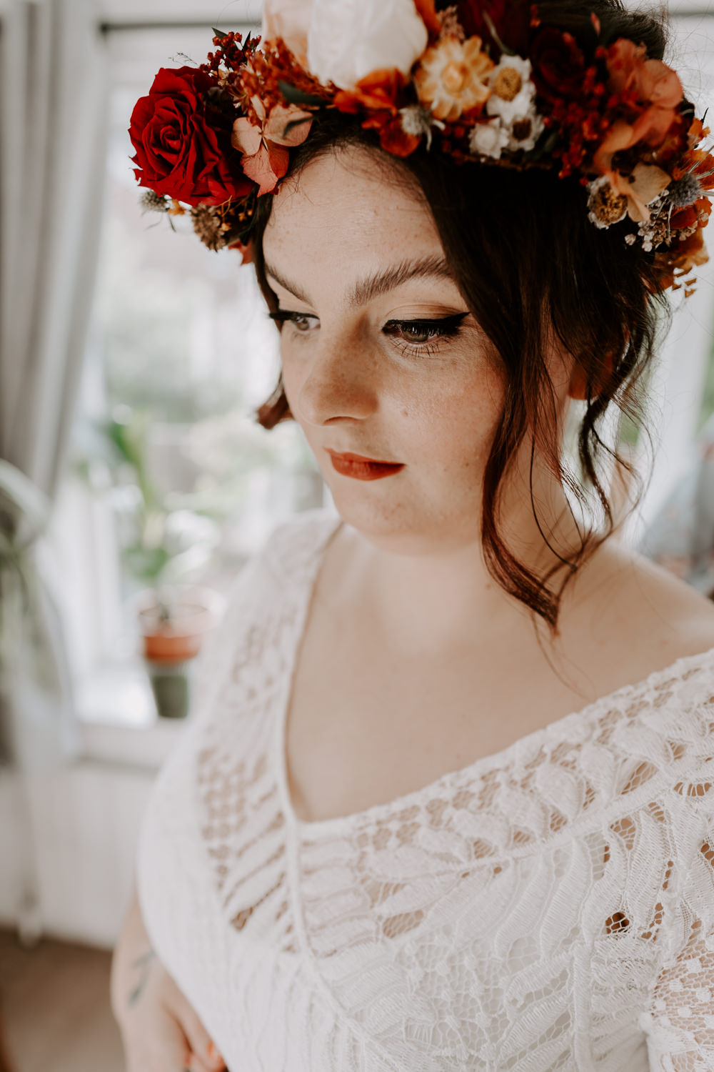 Bride Bridal Make Up Flower Crown Arnot Hill House Wedding Gina Fernandes Photography