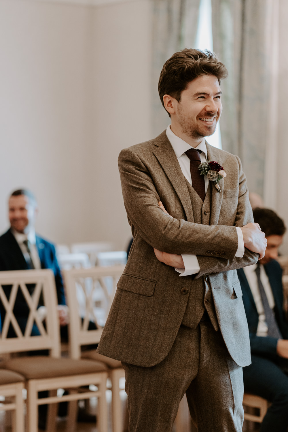 Groom Suit Brown Tweed Arnot Hill House Wedding Gina Fernandes Photography