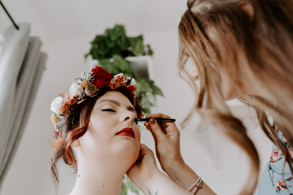 Bride Bridal Make Up Flower Crown Arnot Hill House Wedding Gina Fernandes Photography