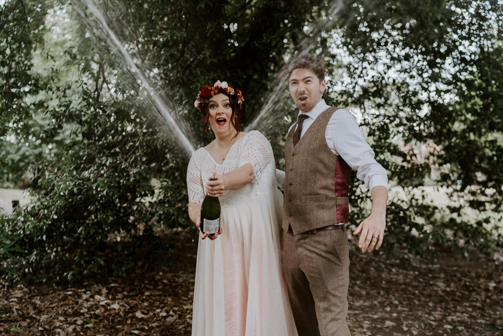 Champagne Spray Bride Groom Arnot Hill House Wedding Gina Fernandes Photography