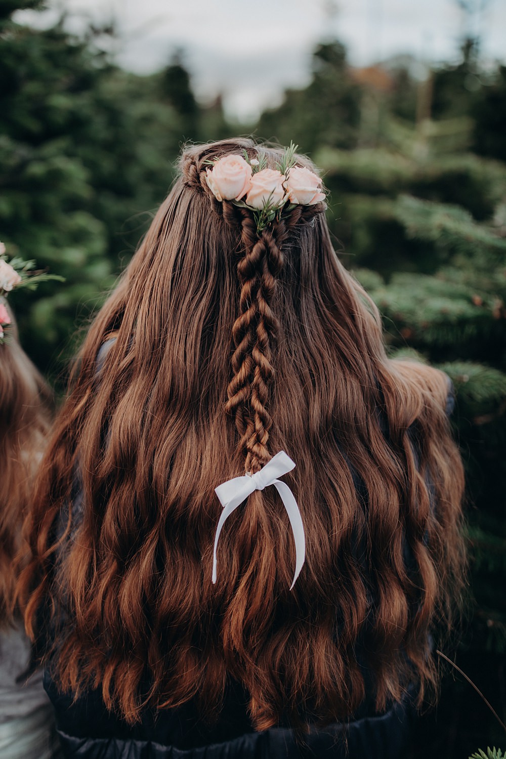 Flower Girl Hairstyle Bridesmaid Christmas Tree Farm Wedding Barbara Markiewicz Photography