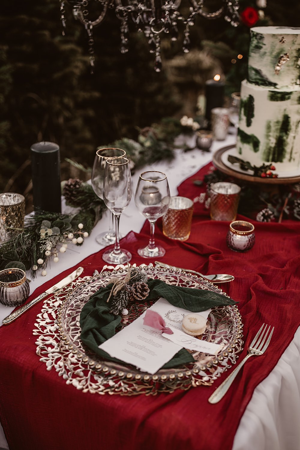 Place Setting Decor Place Name Calligraphy Lolly Favour Christmas Tree Farm Wedding Barbara Markiewicz Photography