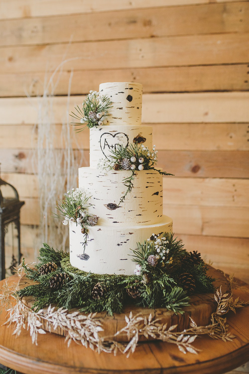 3 Tier Log Cake Greenery Heart Engraved Log Slice Stand Christmas Wedding Ideas Mini and Me Photography