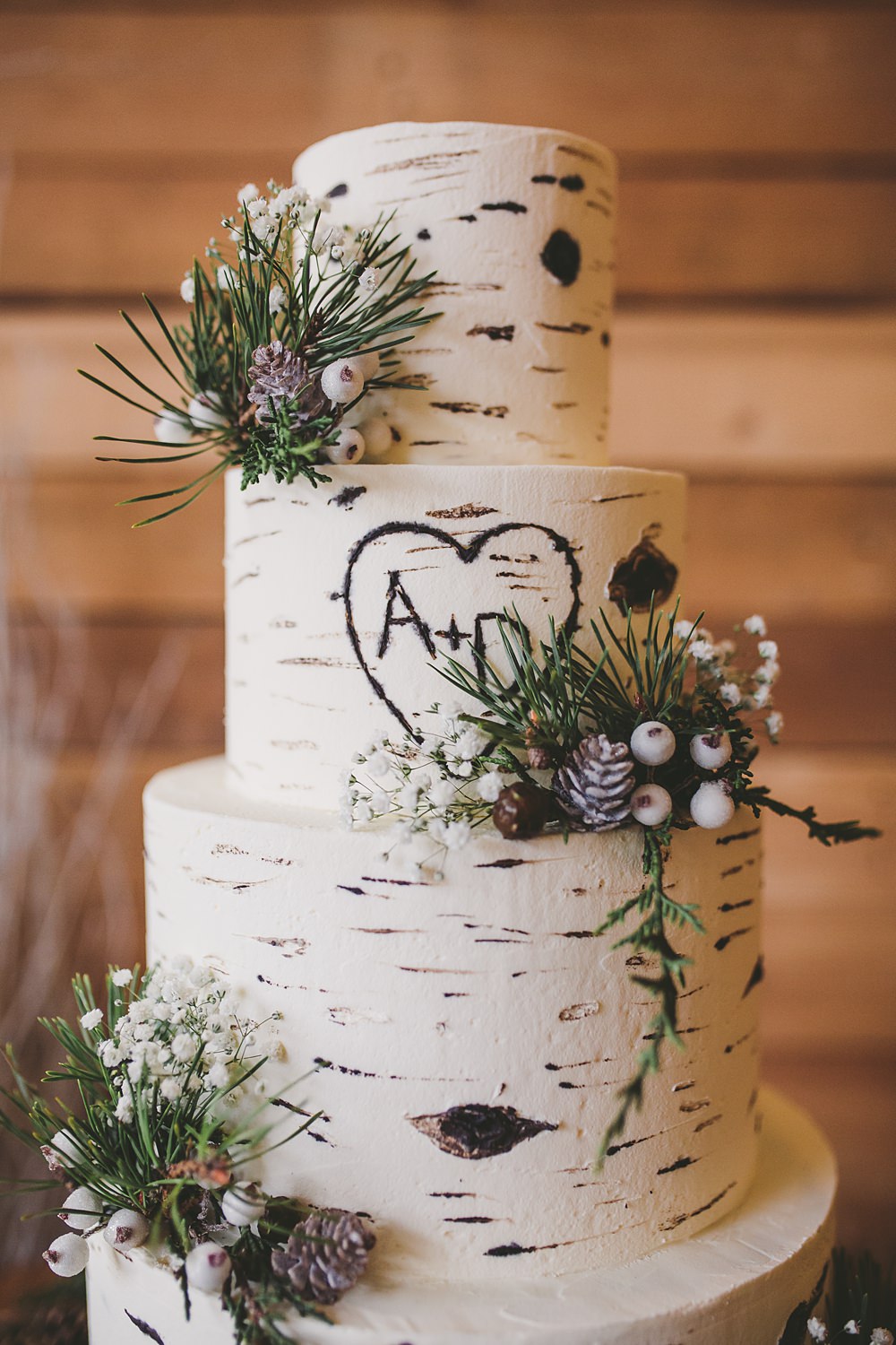 3 Tier Log Cake Greenery Heart Engraved Log Slice Stand Christmas Wedding Ideas Mini and Me Photography