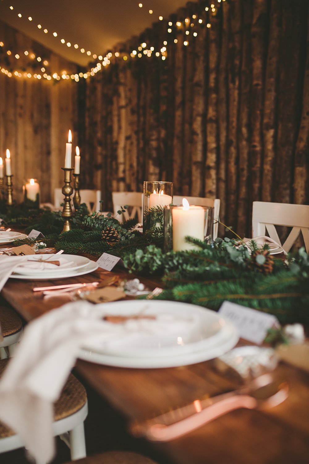 Table Tablescape Decor Spruce Greenery Pinecones Candles Christmas Wedding Ideas Mini and Me Photography