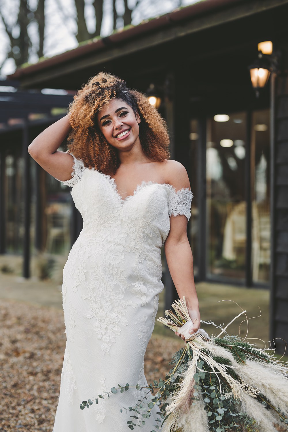 Dress Gown Bride Bridal Lace Off Shoulder Christmas Wedding Ideas Mini and Me Photography