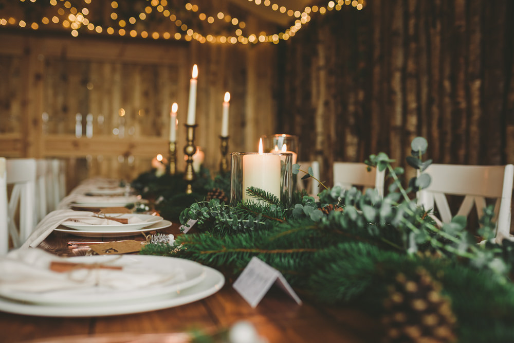 Table Tablescape Decor Spruce Greenery Pinecones Candles Christmas Wedding Ideas Mini and Me Photography