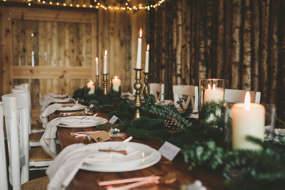 Table Tablescape Decor Spruce Greenery Pinecones Candles Christmas Wedding Ideas Mini and Me Photography