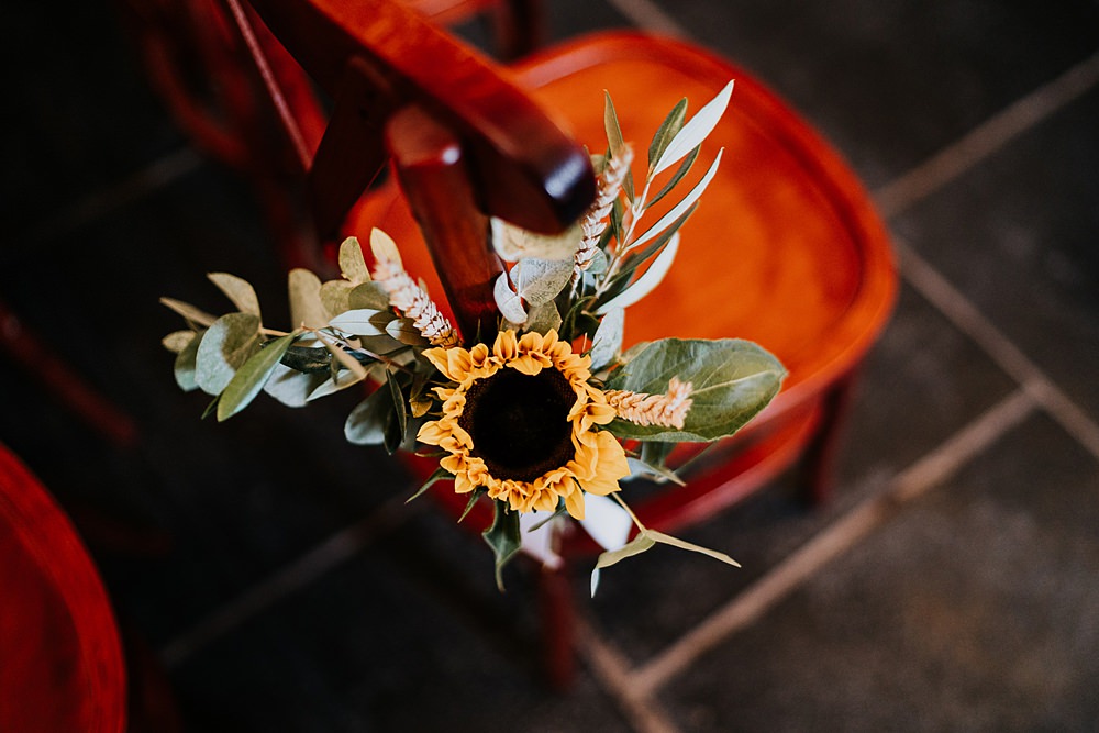 Aisle Flowers Pew End Ceremony Chairs Coton House Farm Wedding Stephanie Butt Photography