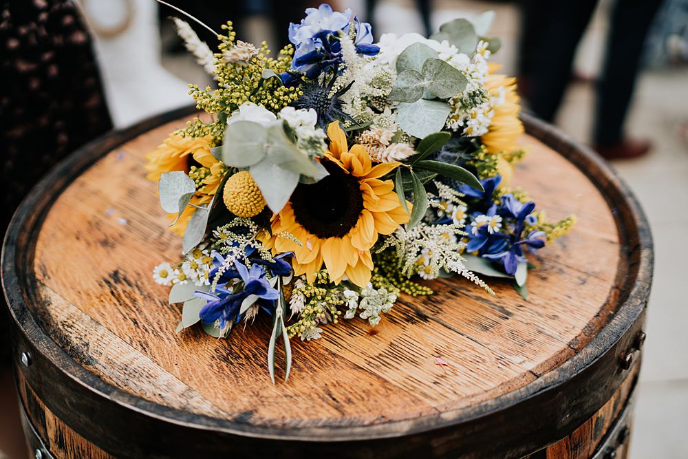 Sunflower Bouquet Flowers Bride Bridal Coton House Farm Wedding Stephanie Butt Photography