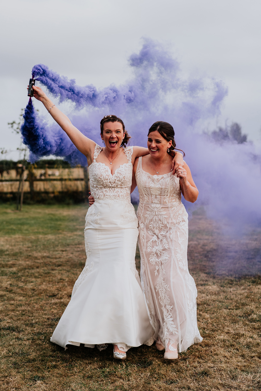 Coton House Farm Wedding Stephanie Butt Photography Purple Smoke Bombs Brides