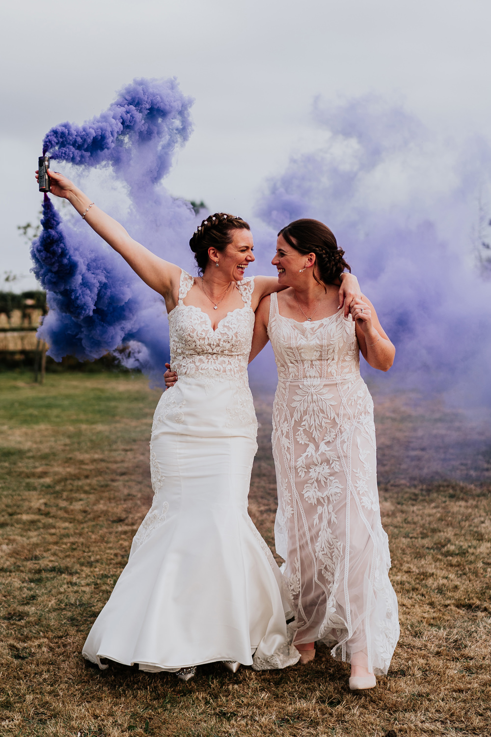 Purple Smoke Bombs Brides Coton House Farm Wedding Stephanie Butt Photography