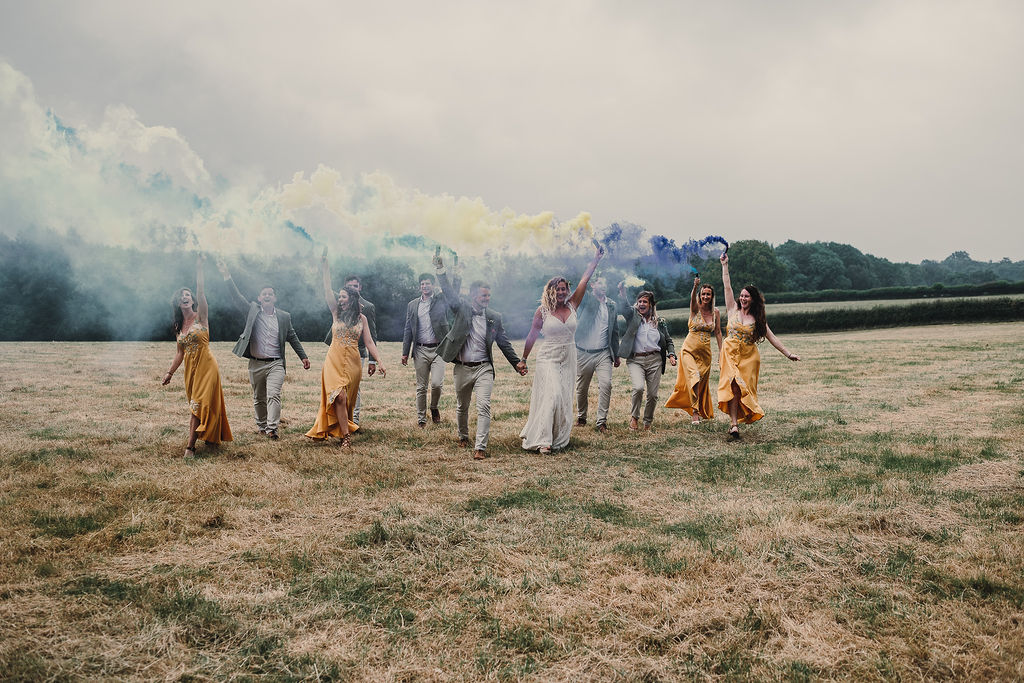 Rainbow Smoke Bombs Photo DIY Boho Wedding Jade Maguire Photography