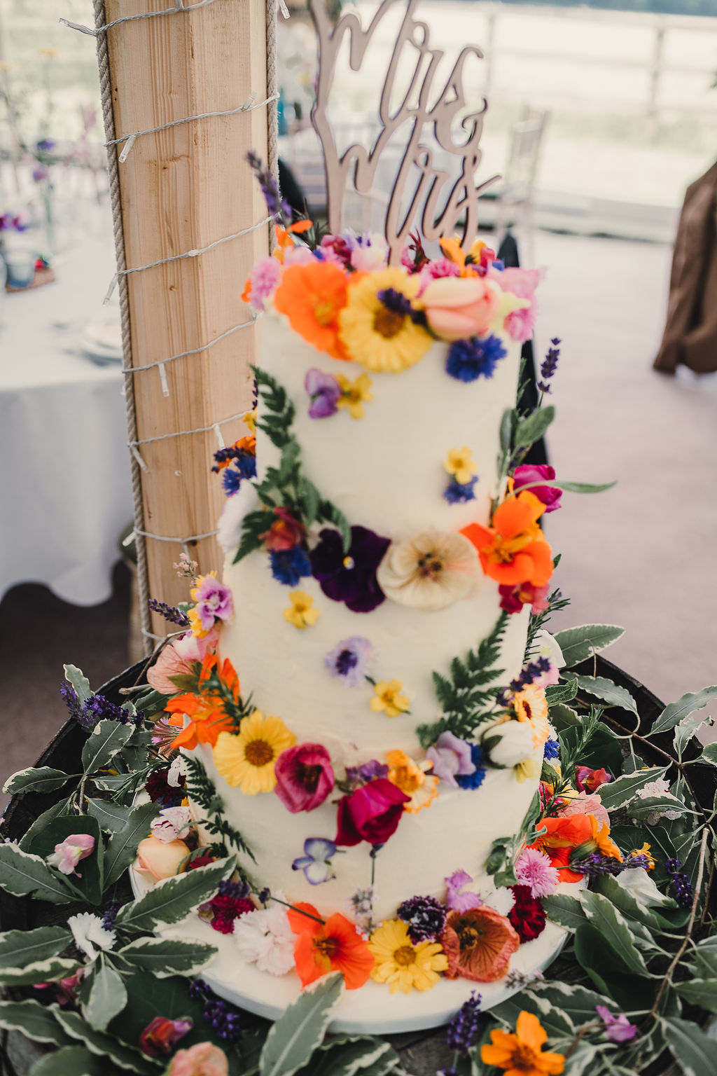 Floral Flower Wedding Cake Three Tier Topper DIY Boho Wedding Jade Maguire Photography