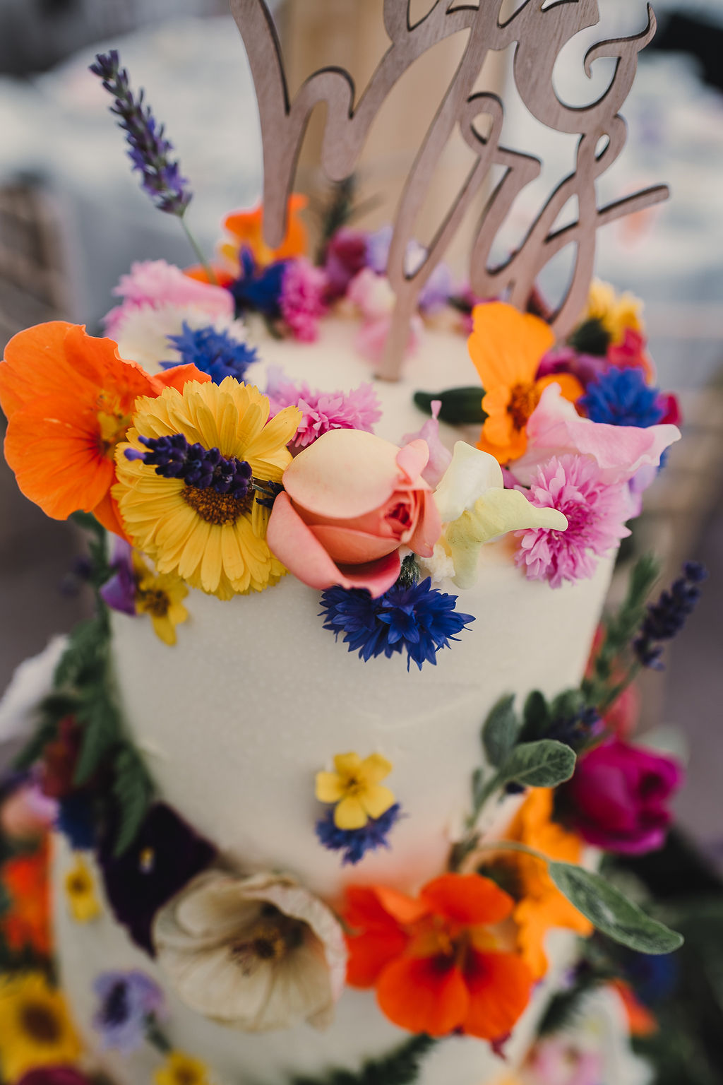 Floral Flower Wedding Cake Three Tier Topper DIY Boho Wedding Jade Maguire Photography