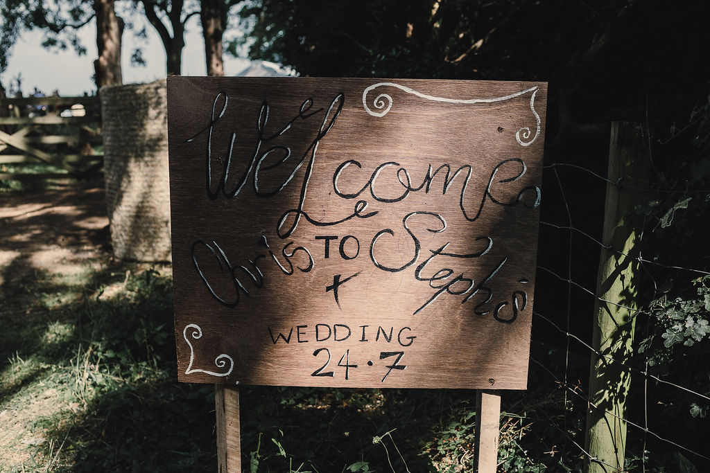 Wooden Painted Welcome Sign DIY Boho Wedding Jade Maguire Photography