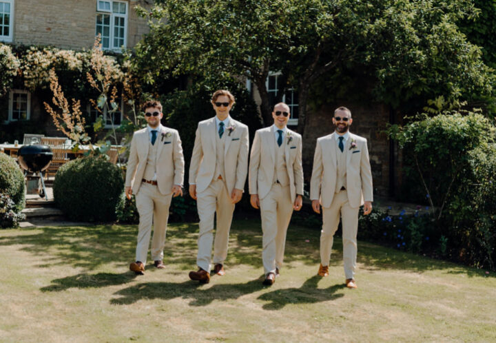 Groom Groomsmen Suit Cream Navy Tie French Wedding Theme Damian Wills
