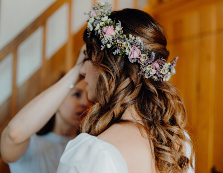 Bride Bridal Hairstyle Hair Do Half Up Half Down Flower Crown French Wedding Theme Damian Wills