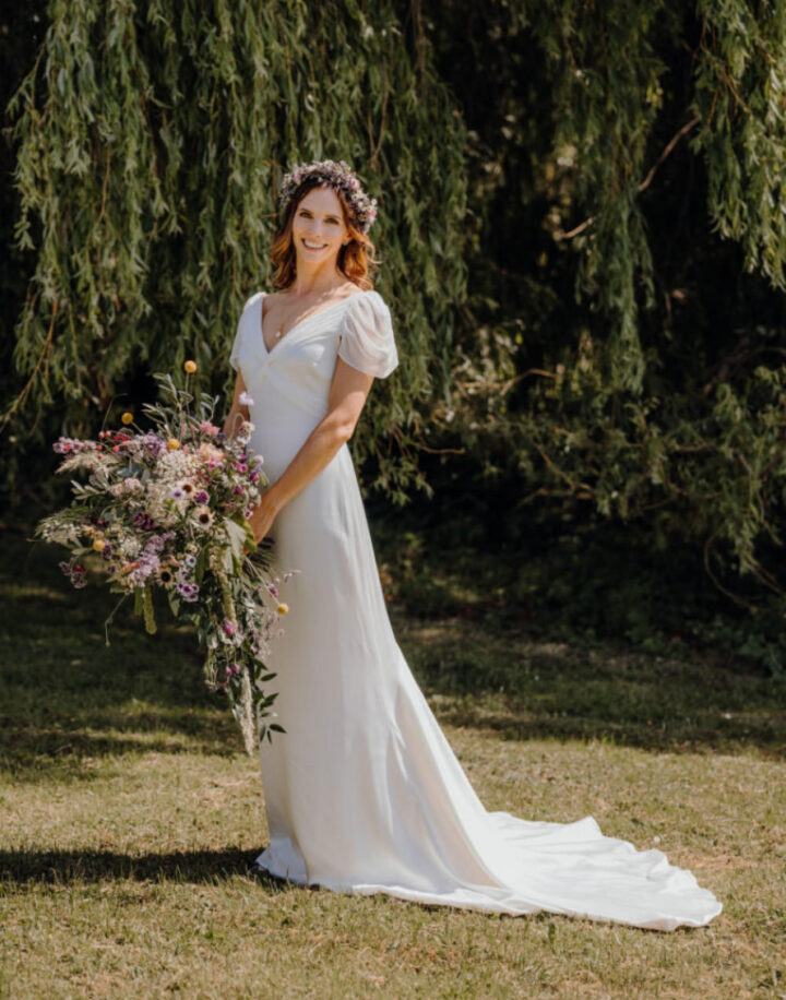 Dress Gown Bride Bridal Cap Sleeves French Wedding Theme Damian Wills