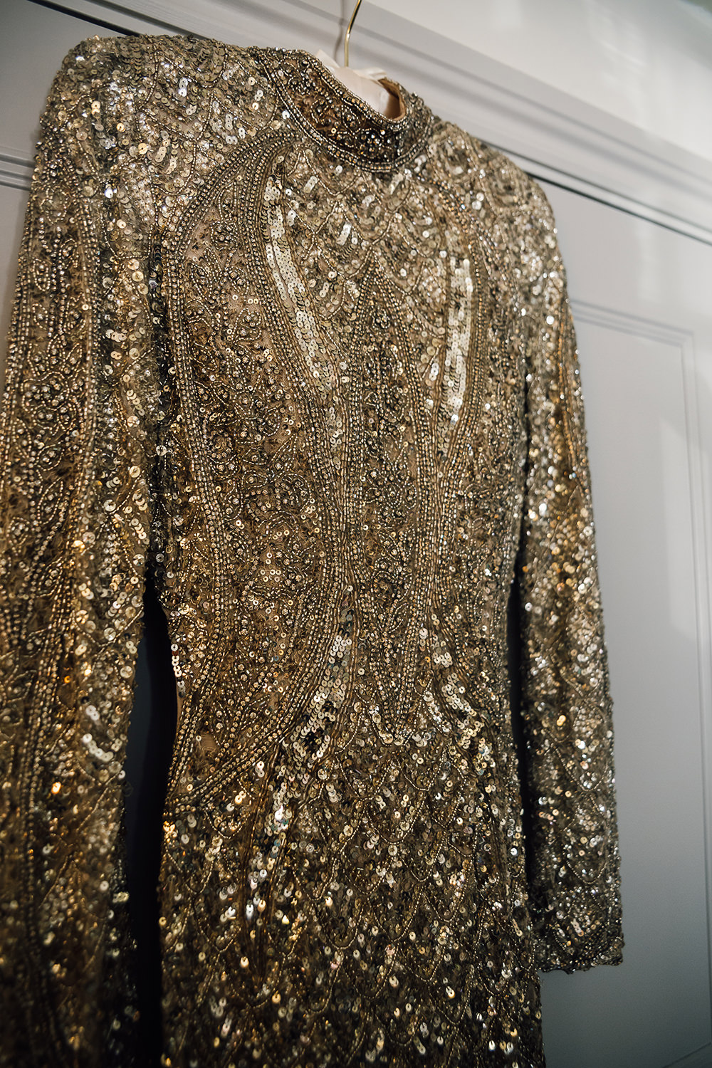 Beaded Sequin Backless Gown Dress Bride Bridal Gold Autumn Wedding Rebecca Love Photo
