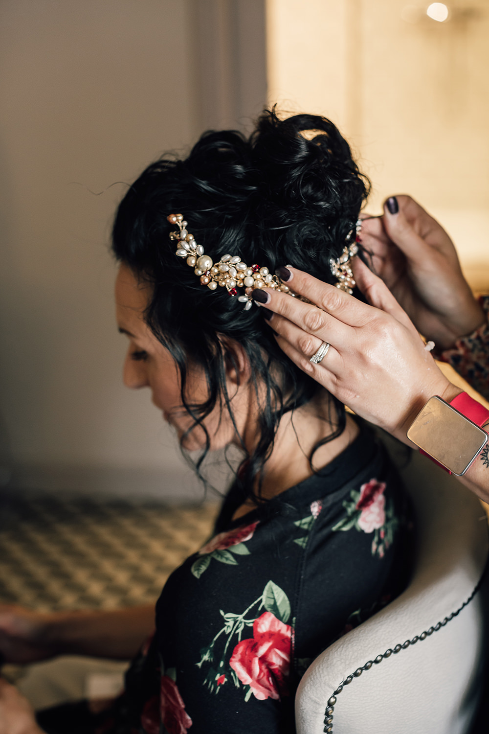 Bride Bridal Hairstyle Up Do Accessory Gold Autumn Wedding Rebecca Love Photo