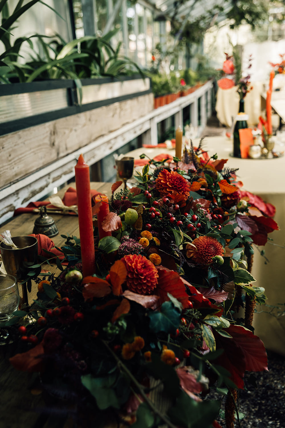 Flowers Orange Candles Greenery Gold Autumn Wedding Rebecca Love Photo