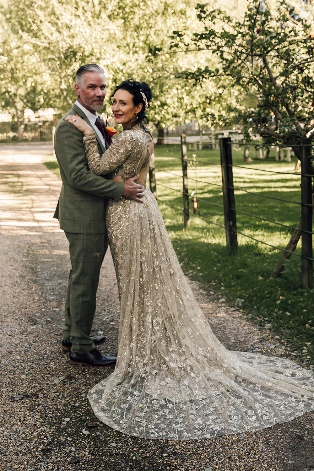 Gold Autumn Wedding Rebecca Love Photo Beaded Sequin Backless Gown Dress Bride Bridal