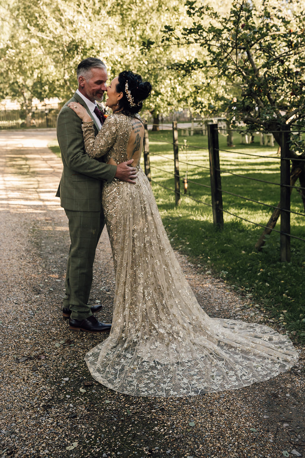 Gold Autumn Wedding Rebecca Love Photo Beaded Sequin Backless Gown Dress Bride Bridal