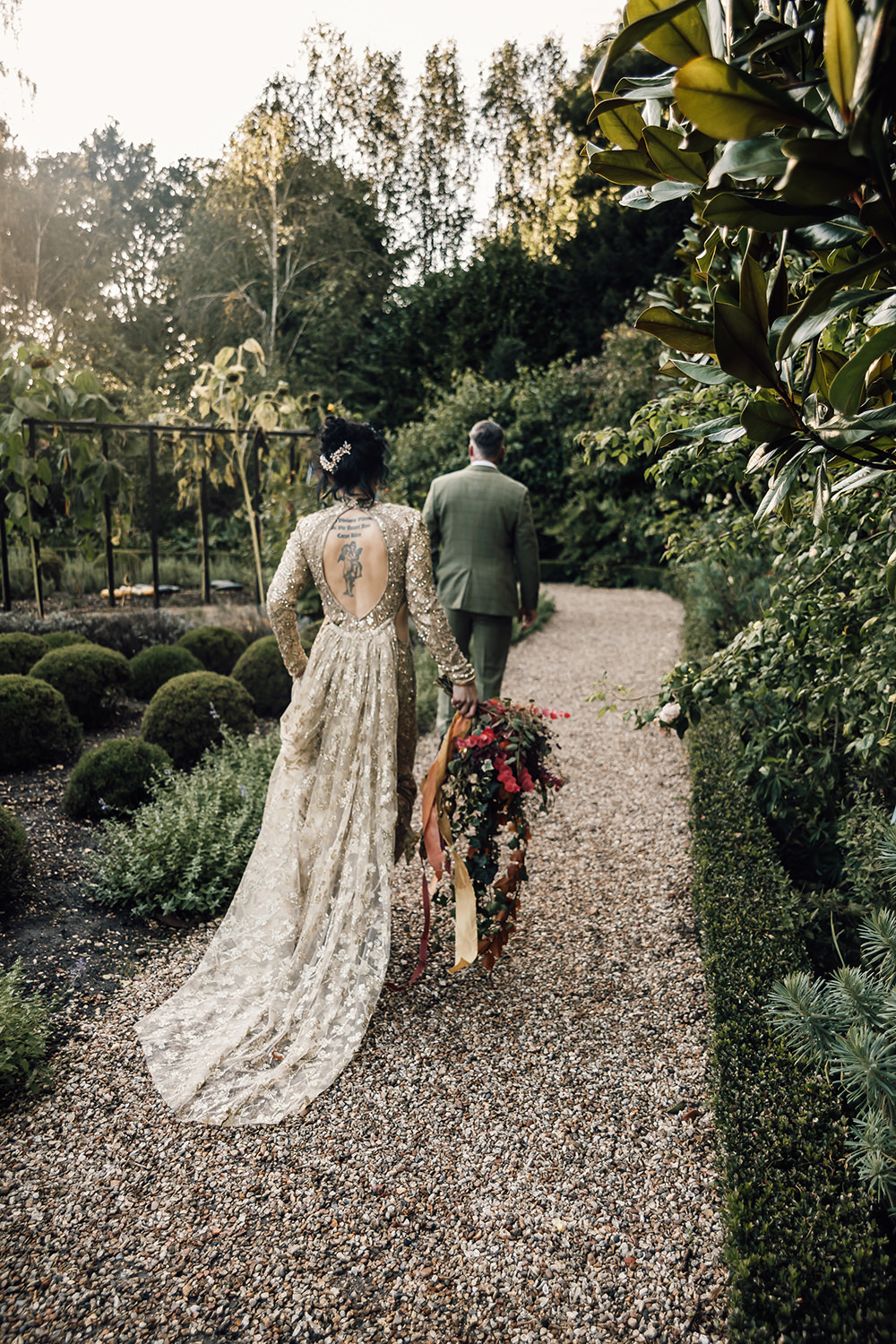 Gold Autumn Wedding Rebecca Love Photo Beaded Sequin Backless Gown Dress Bride Bridal