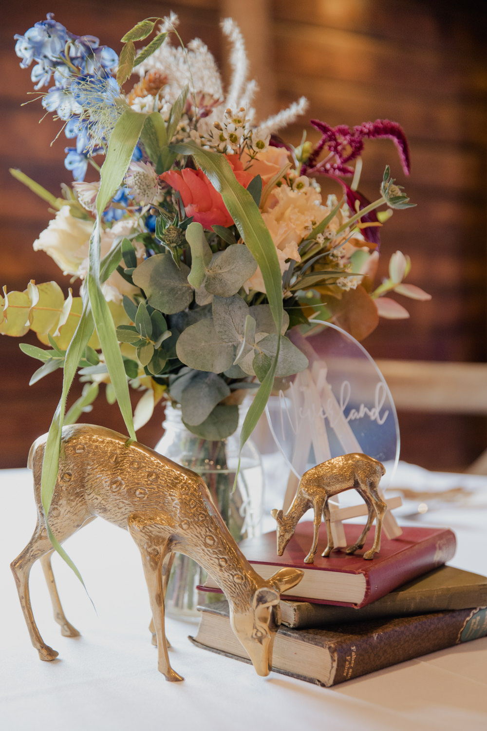 Centrepiece Decor Table Books Flowers Clear Table Name Acrylic Deer Greatest Showman Wedding Kerry Ann Duffy